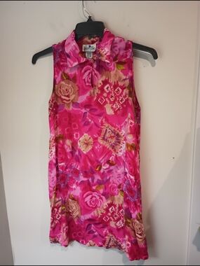 Vintage Style Desert Jems Floral Print Sleeveless Shirt Dress Size M 100% Rayon